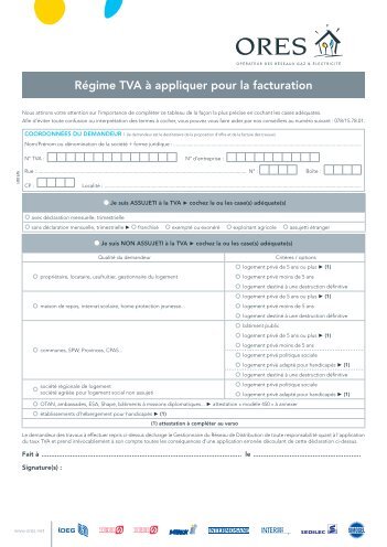 Régime TVA à appliquer pour la facturation - ORES