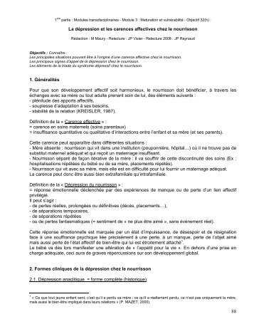 La dépression et les carences affectives chez le nourrisson 1 ...