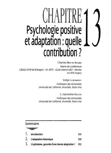 Psychologie positive et adaptation - Sonja Lyubomirsky