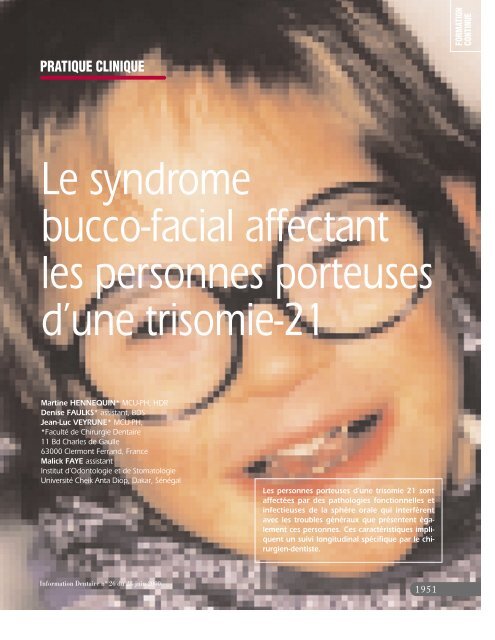 Le syndrome bucco-facial affectant les personnes porteuses d'une ...