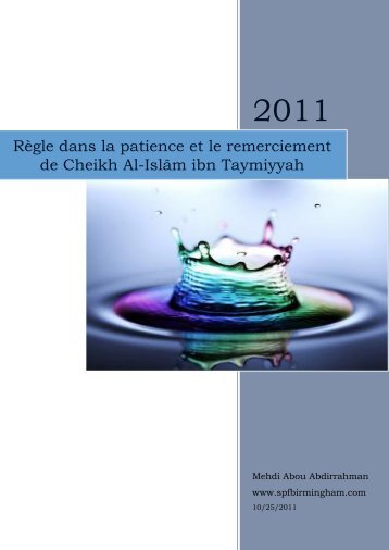 Règle dans la patience et le remerciement de Cheikh Al-Islâm ... - SPF