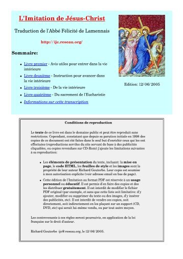 Télécharger le livre en PDF - L'Imitation de Jésus-Christ