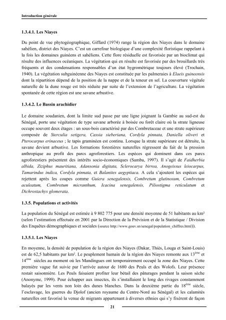 Diagnostic partiel de la flore et de la végétation des Niayes et du ...