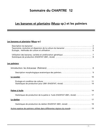 Sommaire du CHAPITRE 12 Les bananes et plantains (Musa sp.)