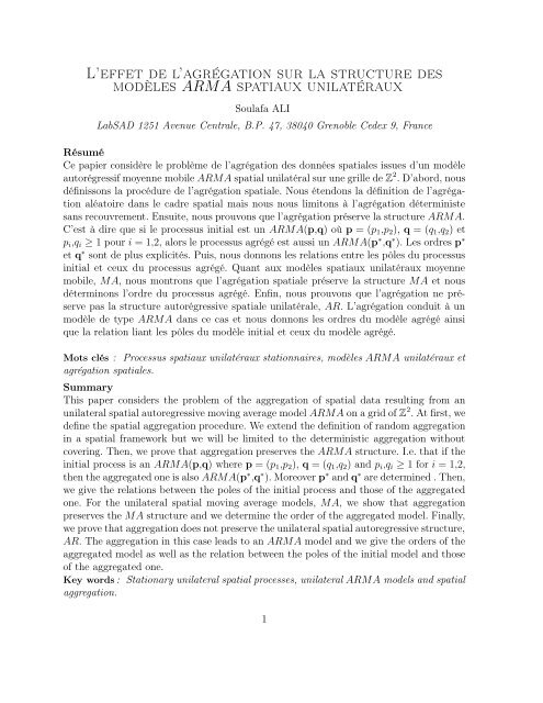 L'effet de l'agrégation sur la structure des modèles ARMA spatiaux ...