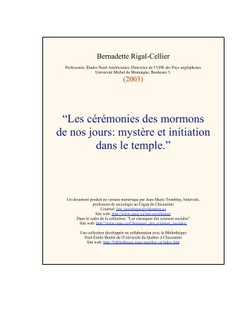 “Les cérémonies des mormons de nos jours: mystère et initiation ...