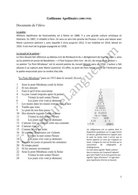 Guillaume Apollinaire Commune Langue Guillaume Apollinaire Commune Langue