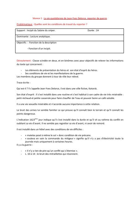 SEQUENCE : LE SALAIRE DU SNIPER. D. DAENINCKX. - site de l ...