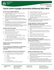 2011-2012 Seasonal Influenza Vaccine - Saskatoon Health Region