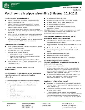 2011-2012 Seasonal Influenza Vaccine - Saskatoon Health Region