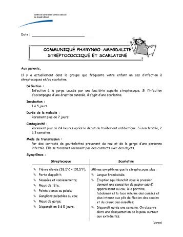 communiqué pharyngo-amygdalite streptococcique et scarlatine