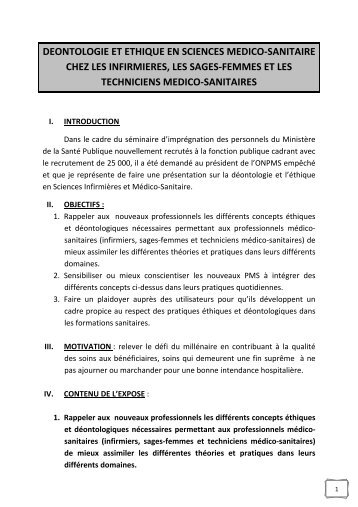 deontologie et ethique en sciences medico-sanitaire chez