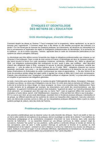 Éthiques et déontologie des métiers de l'éducation - Esen