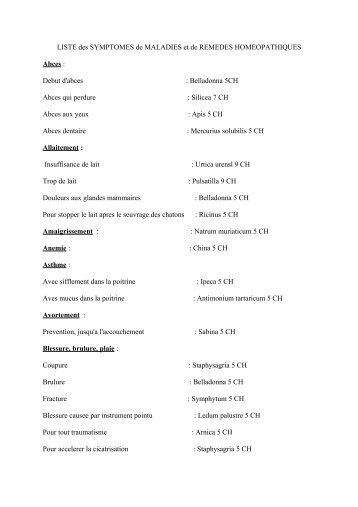 LISTE des SYMPTOMES de MALADIES et de REMEDES ...