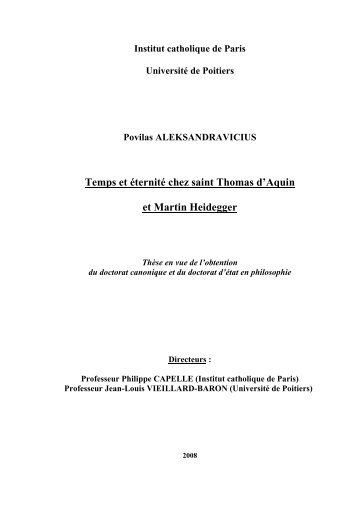 Temps et éternité chez saint Thomas d'Aquin et Martin Heidegger
