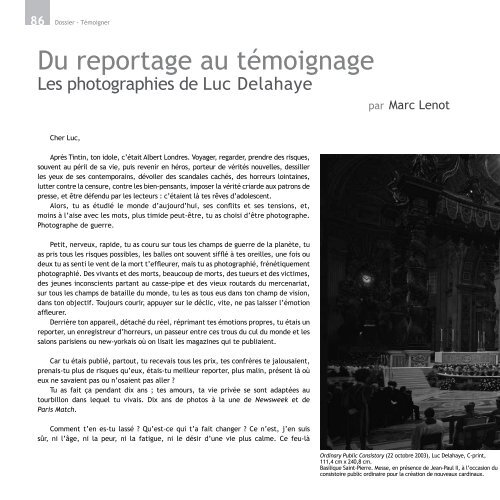 Du reportage au témoignage. Les photographies de ... - Revue Geste