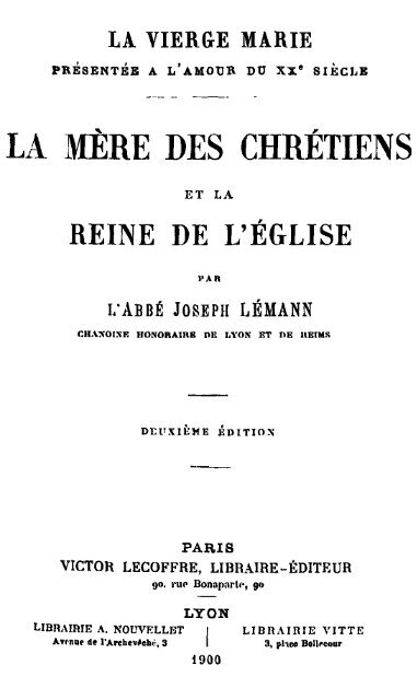 La Mère des chrétiens et la Reine de l'Église - Livres mystiques