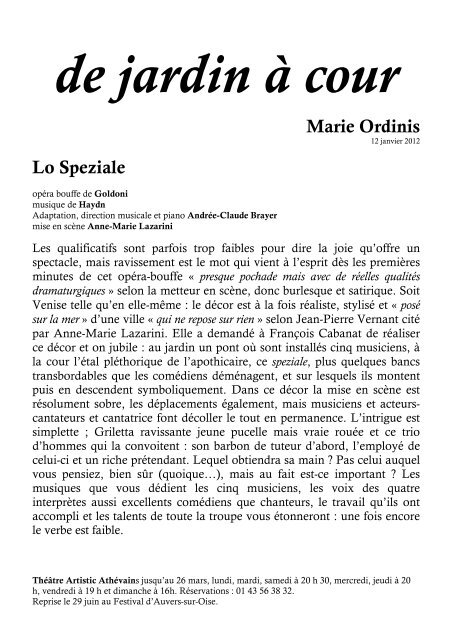 Lo speziale (L'apothicaire) - Théâtre du Passage