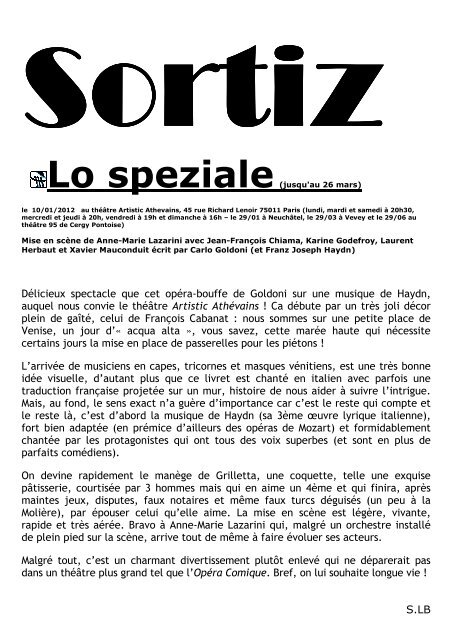 Lo speziale (L'apothicaire) - Théâtre du Passage