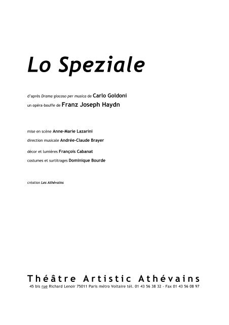 Lo speziale (L'apothicaire) - Théâtre du Passage