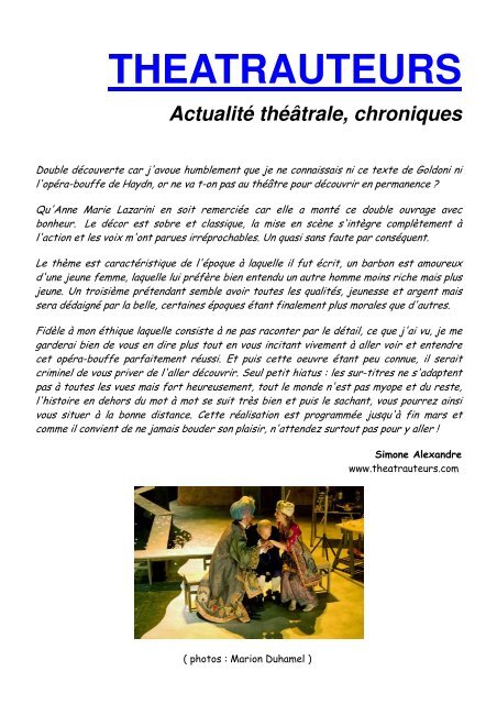 Lo speziale (L'apothicaire) - Théâtre du Passage
