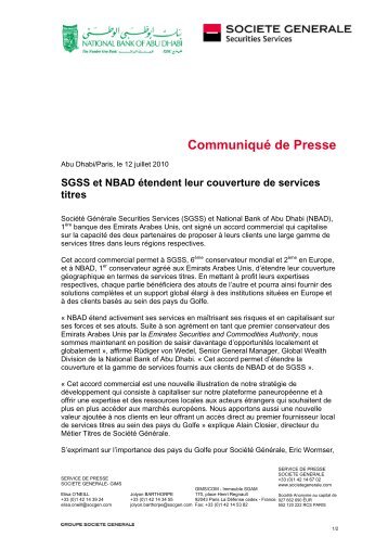 Communiqué de Presse - Société Générale Securities Services
