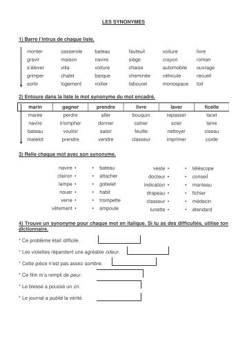 LES SYNONYMES 1) Barre l'intrus de chaque liste. - Professeur Phifix