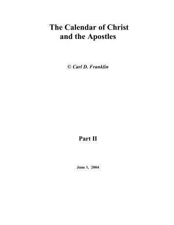 The Calendar of Christ and the Apostles - Christian Biblical Church ...