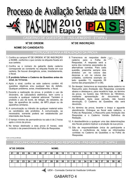 Caderno de Questões - Gabarito 4 - PAS-UEM