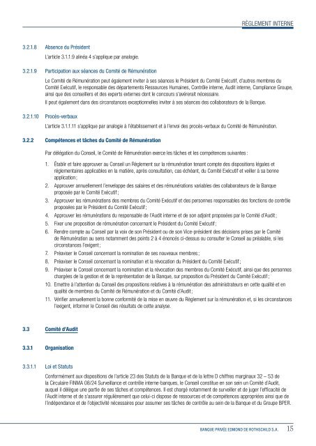 Règlement interne - Banque Privée Edmond de Rothschild