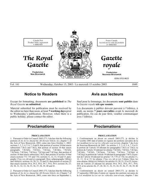 The Royal Gazette Gazette royale - Gouvernement du Nouveau ...