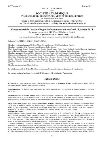 Janvier - Société académique de l'Aube