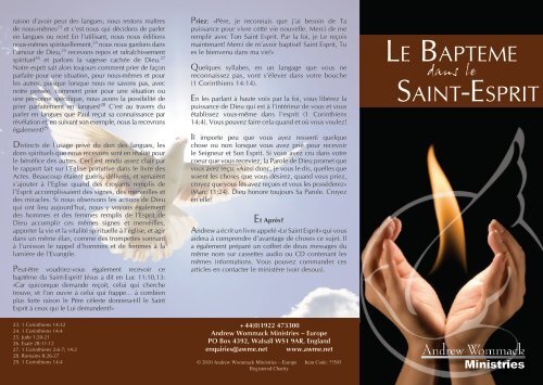 LE BAPTEME SAINT-ESPRIT - Andrew Wommack Ministries