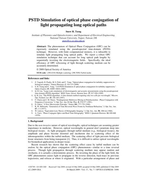 S. H. Tseng, "PSTD Simulation of Optical Phase Conjugation of Light ...