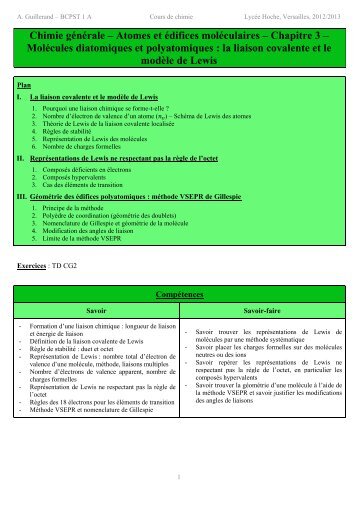 Chimie générale – Atomes et édifices moléculaires – Chapitre 3 ...