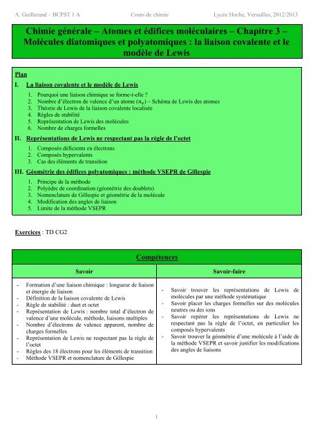 Chimie générale – Atomes et édifices moléculaires – Chapitre 3 ...