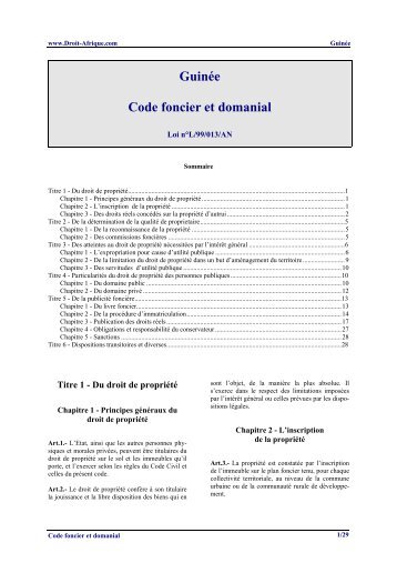 Guinee – Code foncier et domanial - Droit-Afrique.com