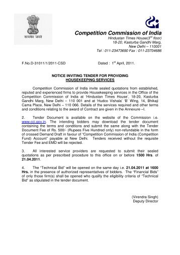 Notice inviting Tender for Providing Housekeeping Services