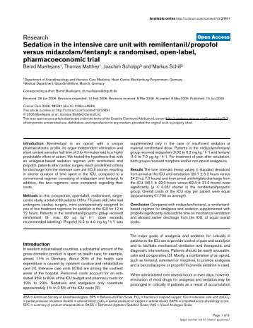 Sedation in the intensive care unit with remifentanil/propofol ...