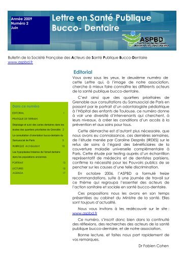 Editorial Lettre en Santé Publique Bucco- Dentaire - aspbd