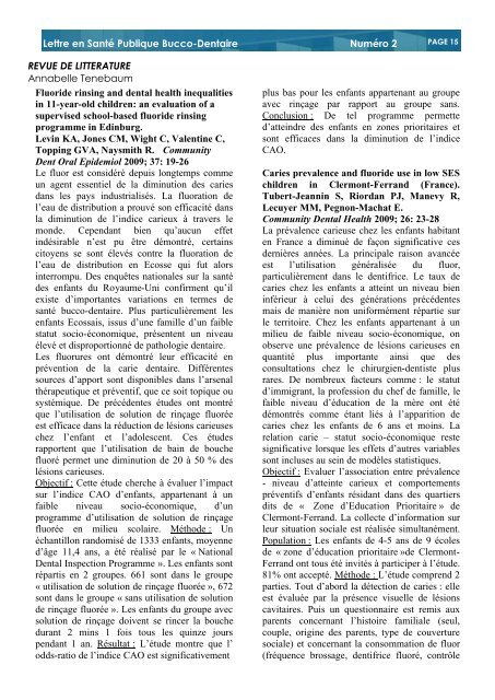 Editorial Lettre en Santé Publique Bucco- Dentaire - aspbd