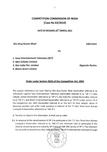 Shri Anuj Kumar Bhati vs Sony Entertainment Television & Ors.