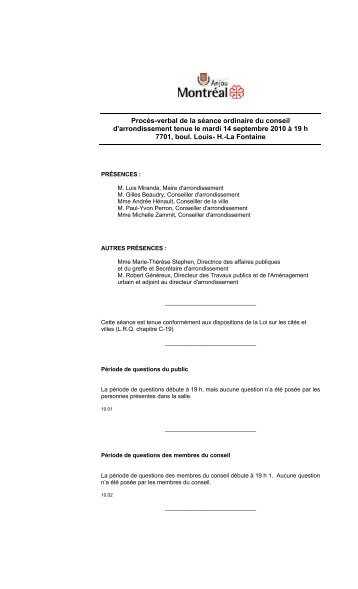 Procès-verbal de la séance ordinaire du conseil ... - Ville de Montréal