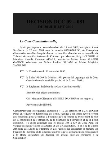 Lire décision - Cour Constitutionnelle du Bénin