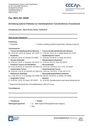 Faxformular Anmeldung Tumorboard - Comprehensive Cancer ...