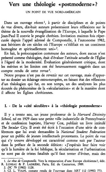 Vers une théologie «postmoderne»? - Nouvelle Revue Théologique ...
