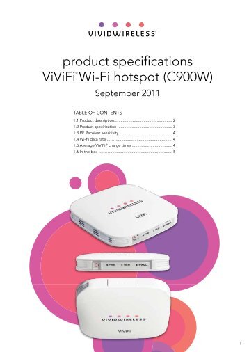 product specifications ViViFi® Wi-Fi hotspot (C900W) - Vividwireless
