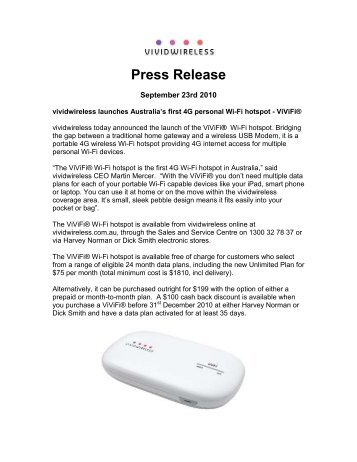 ViViFi Wi-Fi hotspot launch - Vividwireless