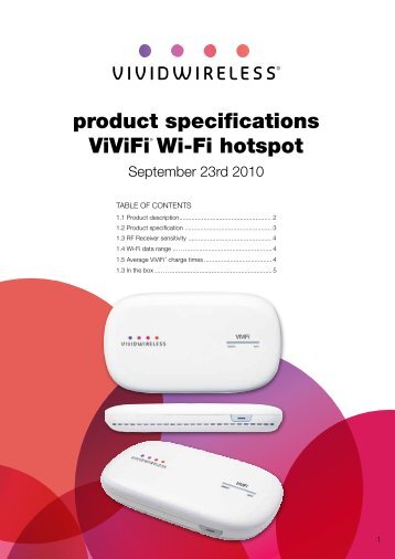 product specifications ViViFi® Wi-Fi hotspot - Vividwireless