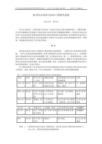 20 世纪汉语语义知识工程研究述要 - 北京大学中国语言学研究中心